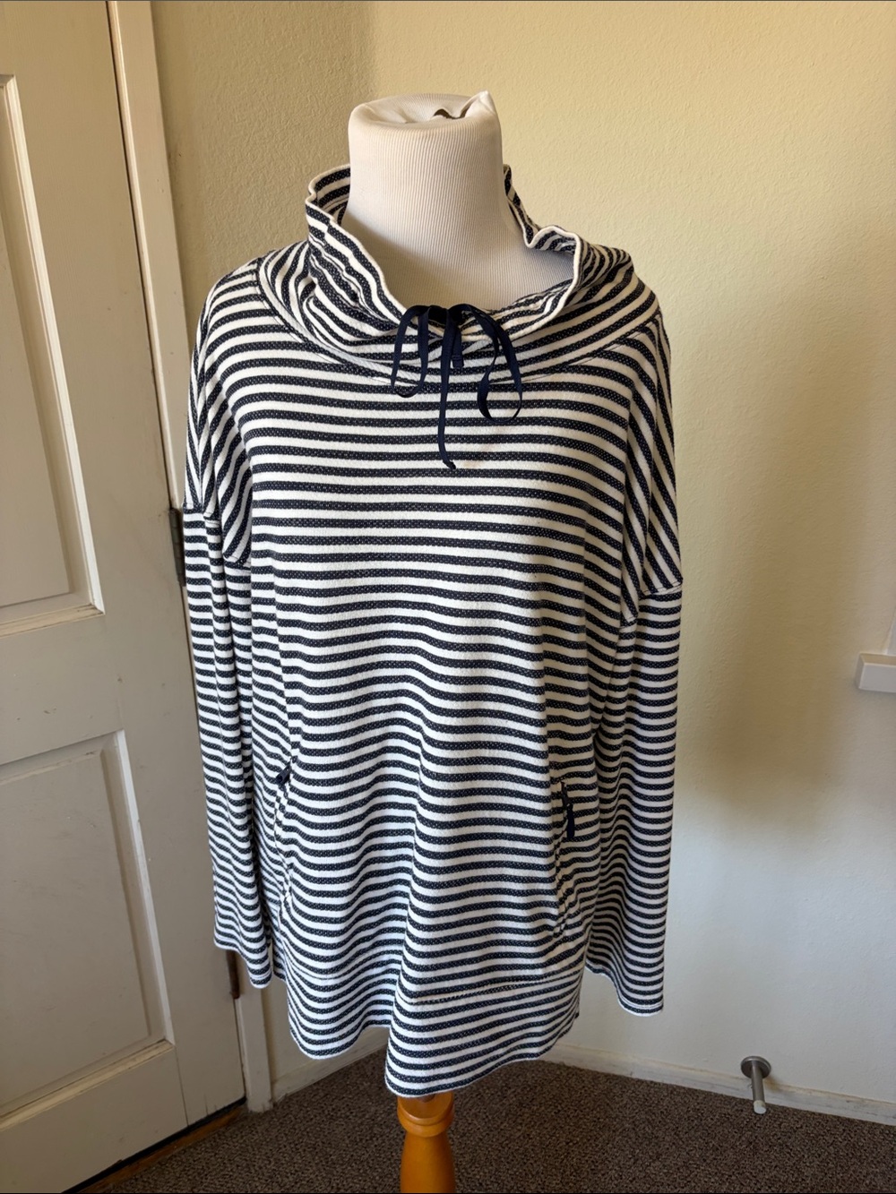 Lucky Brand Navy and White Striped Hoodie Sweater